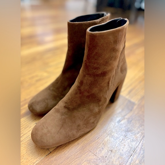 Stuart Weitzman Women's Camel Tan Suede Ankle Heel Bootie Boot Shoe 12M Designer - Picture 15 of 16